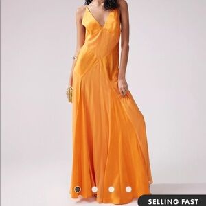NWT ASOS DESIGN satin cami maxi dress with sheer panel details in orange